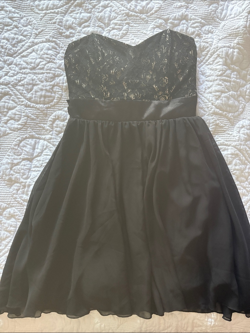 Strapless Black Lace A-Line Dress